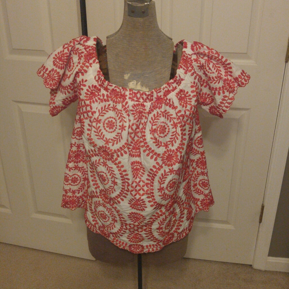 Entro Embroidered Floral Off Shoulder Top